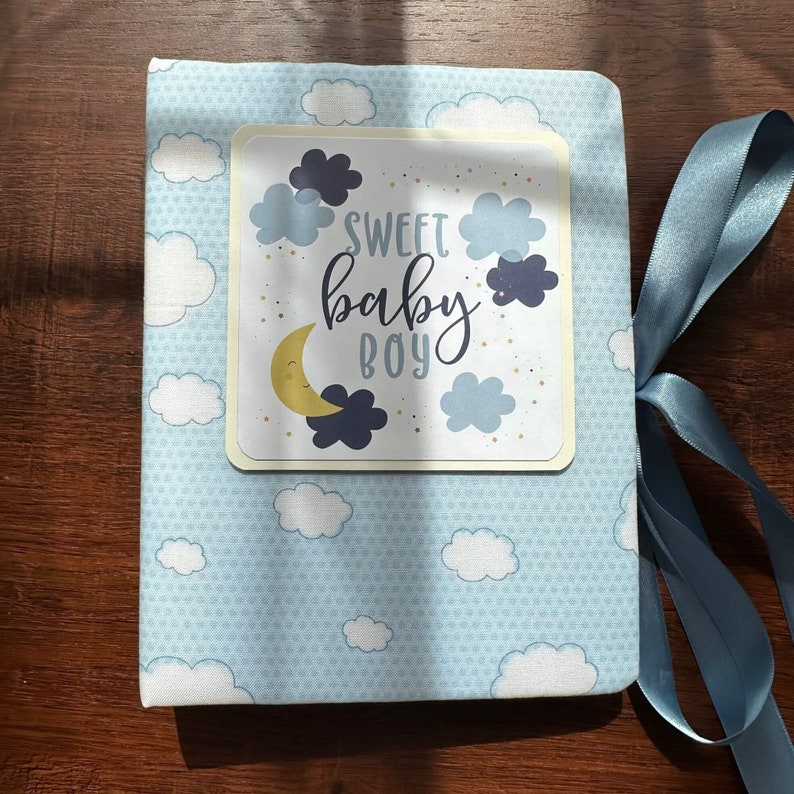 Sweet baby boy baby photo album, 1-year photo album, baby shower album, baby memory book image 1