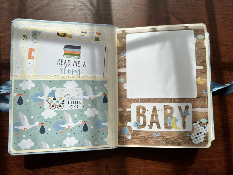 Sweet baby boy baby photo album, 1-year photo album, baby shower album, baby memory book image 2