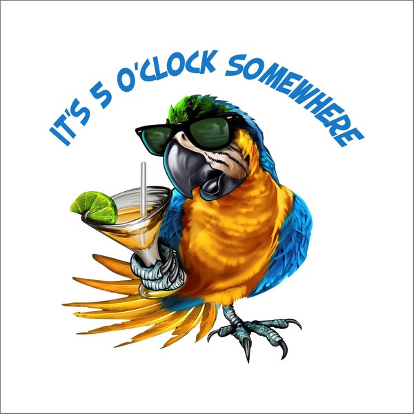 It's 5 o'clock somewhere decal, full color drinking parrot sticker, drinking decals,  5 o clock somewhere, parrot vinyl decal, drinking bird