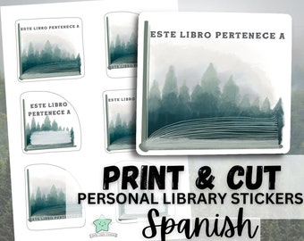 Print & Cut | SPANISH | Personal Library Stickers Sheet | Printable Digital Download | Este Libro Pertenece A... | Forest