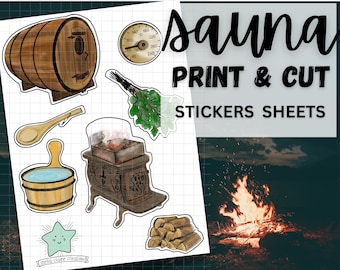 Print & Cut Stickers Sheet | Sauna | Printable Digital Download