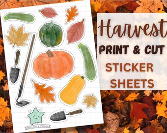 Print & Cut Stickers Sheet | Autumn Harvest | Garden | Printable Digital Download