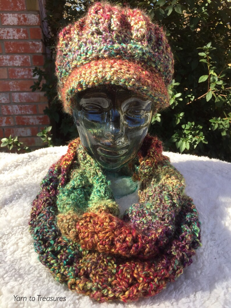 Soft Chemo Hat and Scarf Set Handmade Crochet Newsboy Hat and Scarf Handmade Crochet Infinity Scarf Set Handmade Newsboy Scarf Set