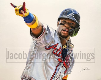 Ronald Acuña Jr Colored Pencil Drawing Limited Edition Lithograph Print #d to 500