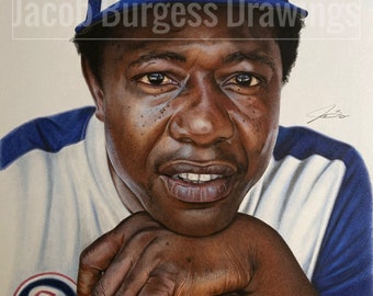 Hank Aaron Colored Pencil Drawing Throwback Uniform Lithograph Print #d to 500