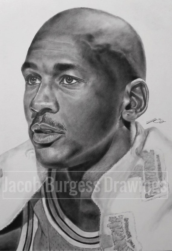 Michael Jordan Colored Pencil Card Sized Drawing Print 1/2”x 1/2” d To