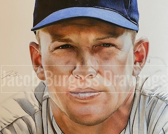 Young Mickey Mantle Colored Pencil Drawing Limited Edition Print #d to 300