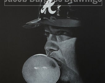 Chipper Jones White Charcoal Drawing Limited Edition Print Numbered to 300