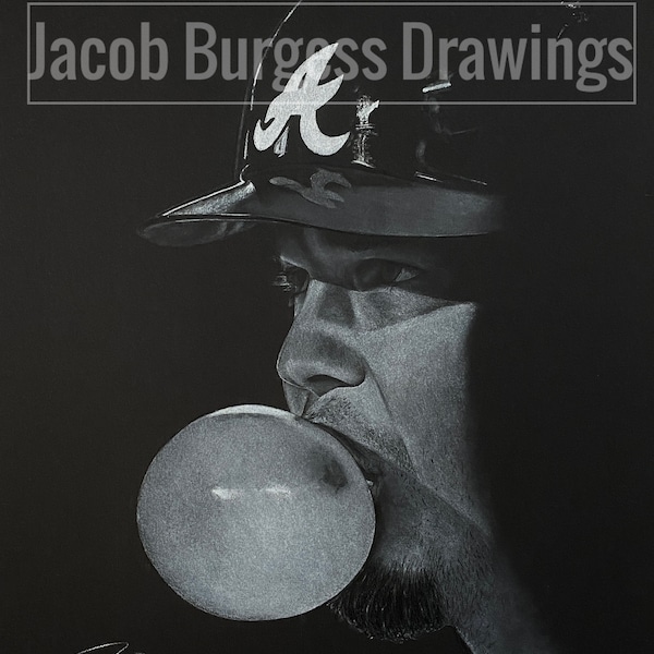 Chipper Jones White Charcoal Drawing Limited Edition Print Numbered to 300