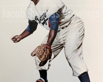 Jackie Robinson Colored Pencil Drawing Limited Edition Lithograph Print Numbered to 300