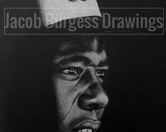 Hank Aaron White Charcoal on Black Paper Limited Edition Print #d to 300