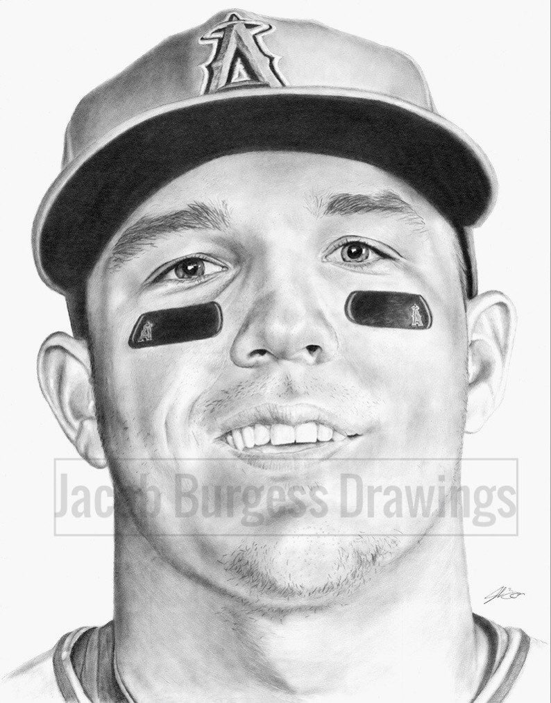 Mike Trout Pencil Drawing Print 11x14 Numbered to | Etsy