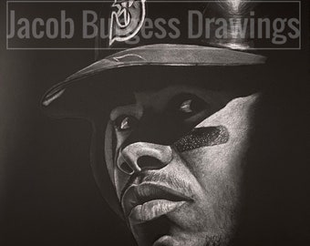 Ken Griffey Jr White Charcoal on Black Paper Limited Edition Print #d to 300