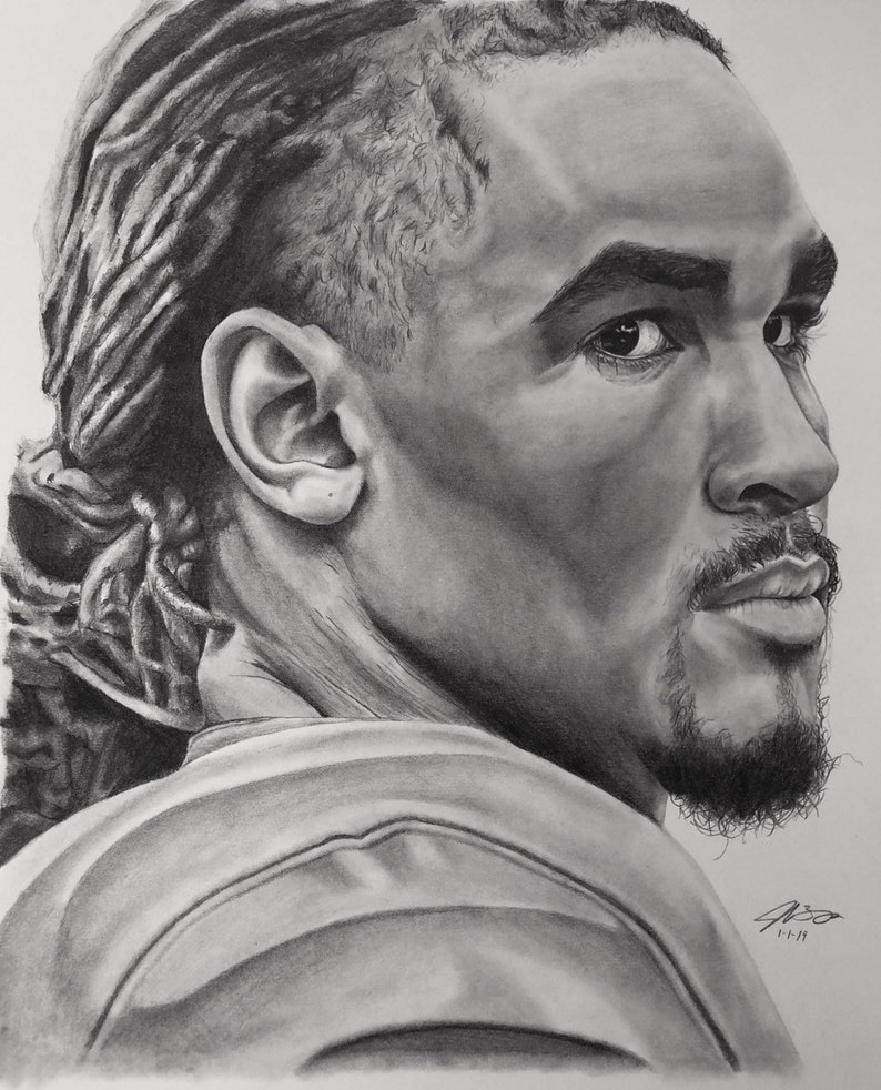 Jalen Hurts 11x14 Pencil Drawing Print Etsy
