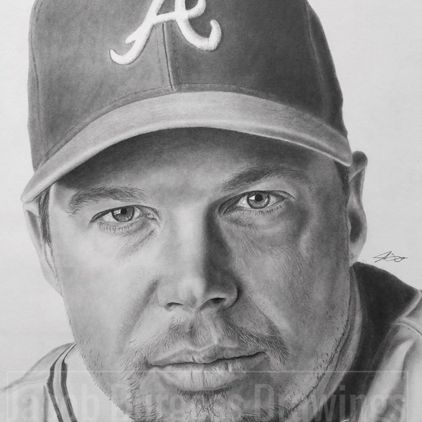 Chipper Jones 11"x14" Pencil Drawing Print Numbered to 300
