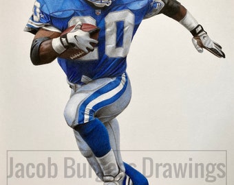 Barry Sanders Colored Pencil Drawing Limited Edition Print #d to 300