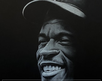 Rickey Henderson White Charcoal on Black Paper Limited Edition Print #d to 300