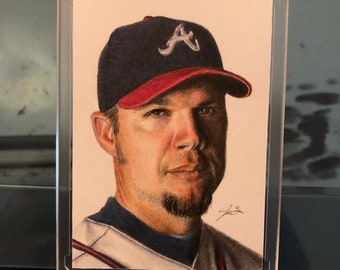 Chipper Jones Colored Pencil Card Sized Drawing 3 1/2”x 2 1/2” #d to 300