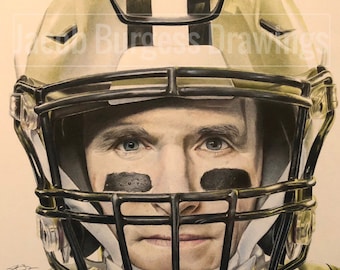 Drew Brees Colored Pencil Drawing Print #d to 300