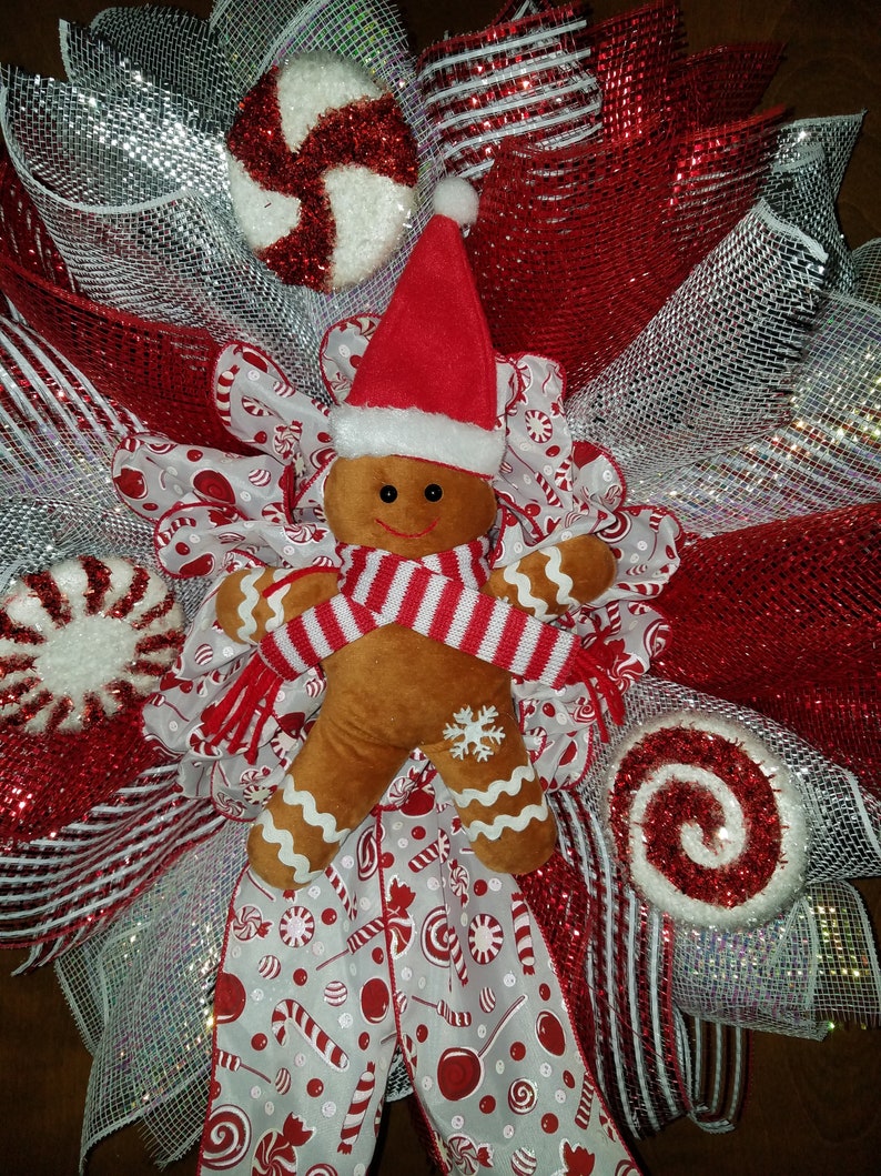 Gingerbread Red and White Christmas Wreath