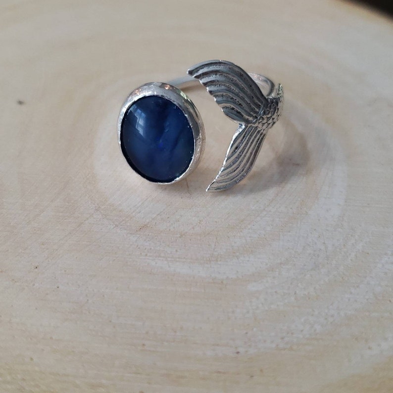 Opal and Mermaid Tail Sterling Silver Wrap Ring