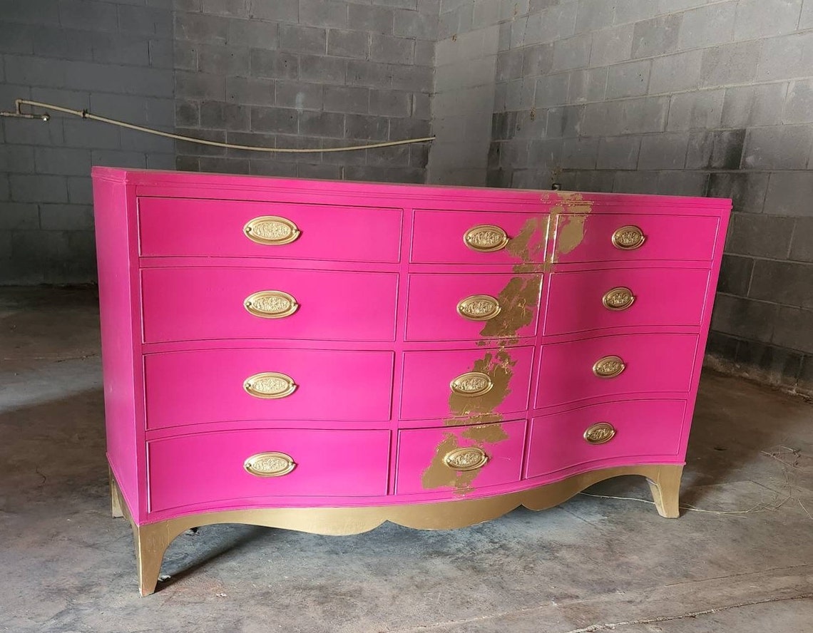 SOLD Large Hot Pink and Gold Foil Buffet Dresser/ Long Etsy