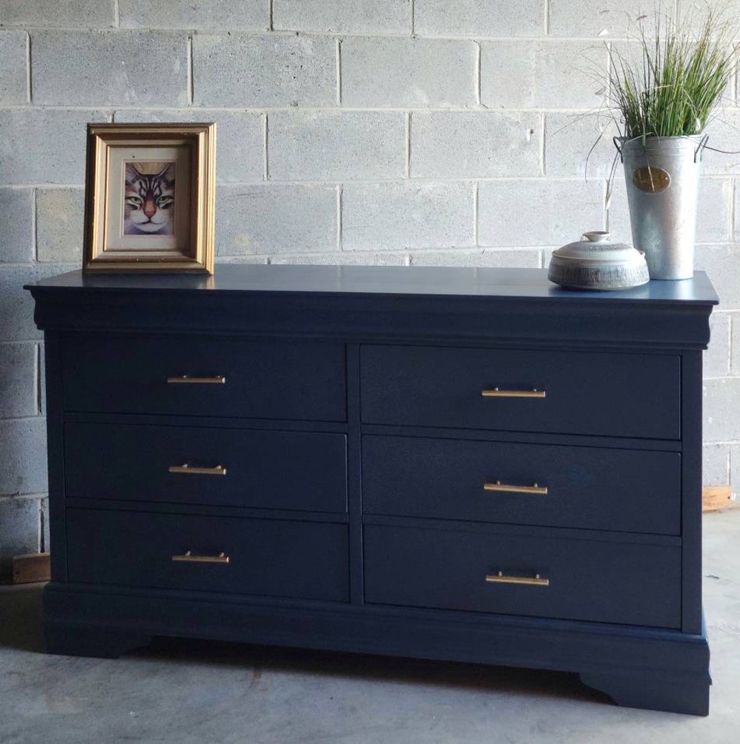 Long Bedroom Dresser Navy Blue Dresser entry Way Table Etsy