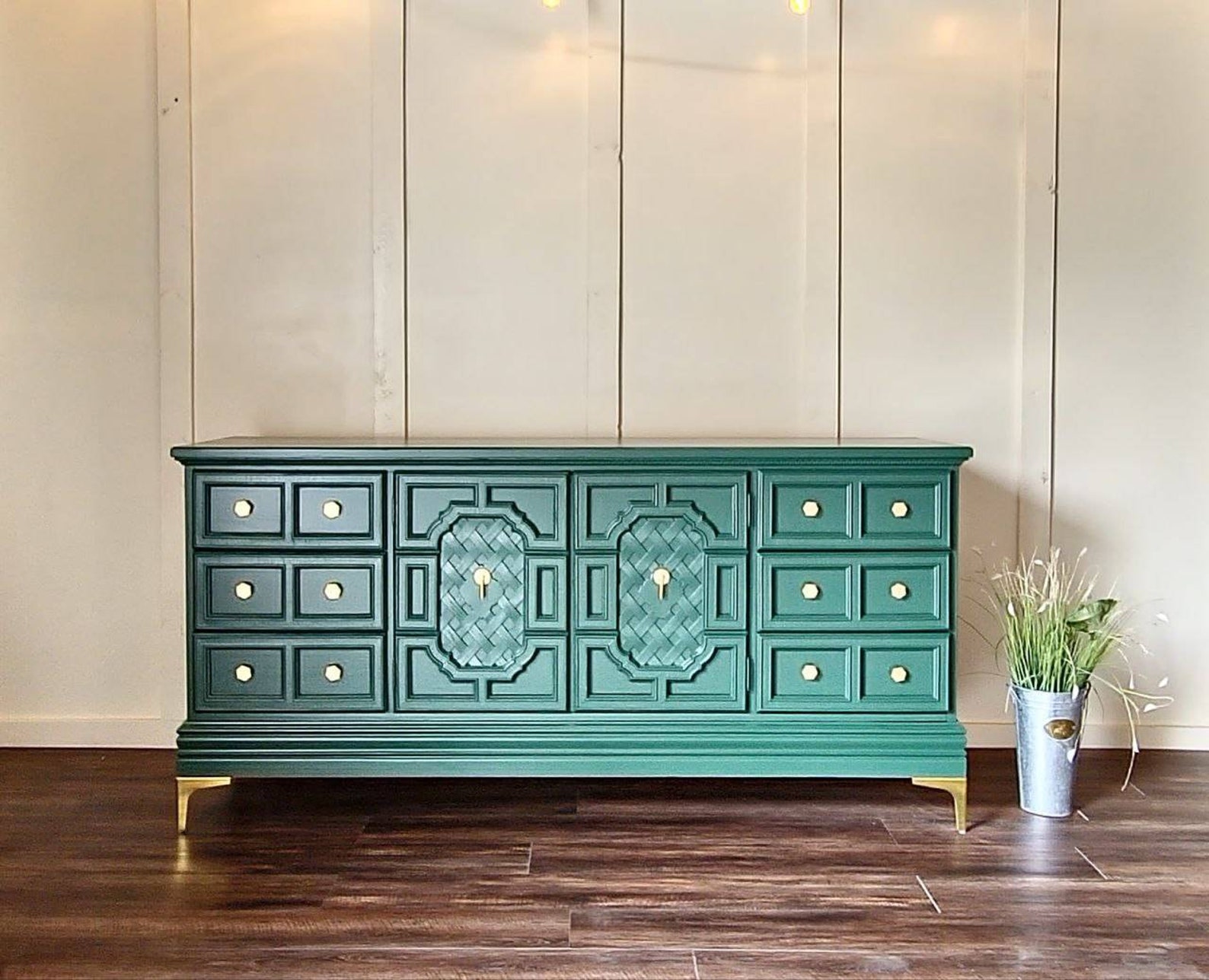 SOLD Long Green Buffet Credenza Green Dresser green Etsy