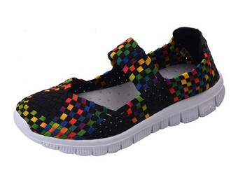 Elena Claire Slip on Women Woven Shoes, Light Weight and Elastic Mary Jane Trainers Shoes