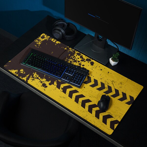 Desk Mat, Mouse Pad, Non Slip, Yellow Grunge Design, Gaming Or Office, Small Or Large Sizes, Desk Decor, Gift For Him, Gifts For Men