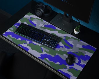 Desk Mat, Mouse Pad, Non Slip, Blue Camo Design, For Gaming Or Office, Small Or Large Sizes, Desk Decor, Gift For Him, Gifts For Men