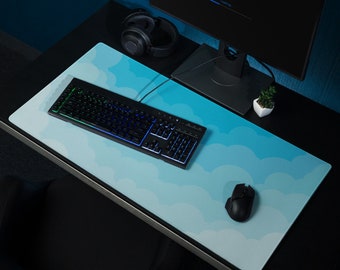 Desk Mat, Mouse Pad, Non Slip, Blue Clouds Design, For Gaming Or Office, Small Or Large Sizes, Desk Decor, Gift For Her Or Him