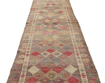 Lopertapijt, Turks lopertapijt, vintage lopertapijt, 12 x 3 voet lopertapijt, oushak-tapijt, ganglopers, handgemaakte tapijtloper, rustieke lopers