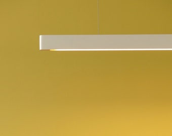 Hängelampe aus handgefertigtem weißem Holz, Tischlampe für Küche und Esszimmer, lineare und minimalistische LED-Beleuchtung