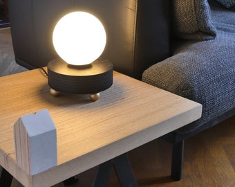 Lampe à poser en bois, teintée noire, avec verre blanc opalin, lampe de table