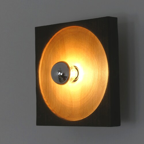 Round Black Wall Lamp in Burnt Wood Decoration Etsy