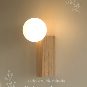 Wood and opaline globe wall light, Wall light for entrance, hallway, living room, bedroom. Design wall light, handcrafted