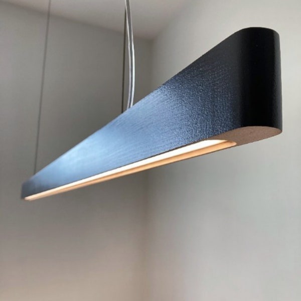 Lámpara de suspensión en madera negra hecha a mano lámpara de mesa para comedor cocina iluminación LED lineal y minimalista