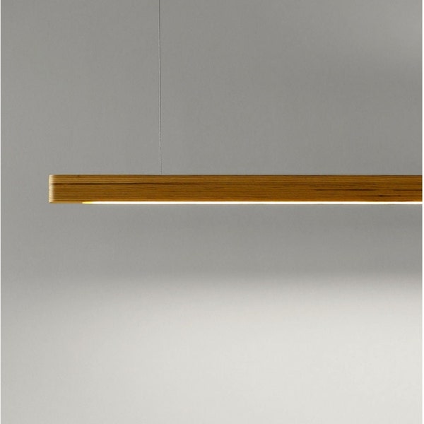 Luminaire led , suspension linéaire en bois, fait main, pour l'éclairage de votre table de salle à manger, votre cuisine ou votre bureau.