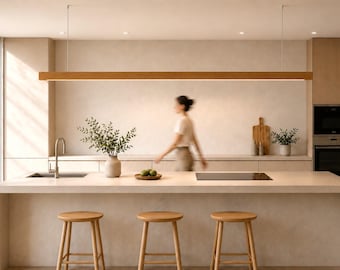 Dimmable Wooden Linear Pendant Light – High Brightness Dining Room & Kitchen Island Lighting