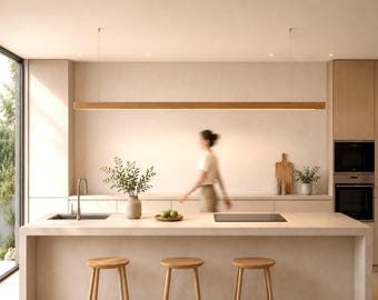 Dimmable Wooden Linear Pendant Light – High Brightness Dining Room & Kitchen Island Lighting
