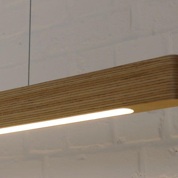 Luminaire linéaire, suspension linéaire en bois, fait main, pour l'éclairage de votre table de salle à manger, votre cuisine ou votre bureau