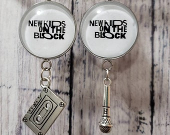 New Kids On The Block Dangle Earrings, NKOTB Earrings, 25 mm Cabochon, Magic Summer Tour 2024, Cassette Microphone, NKOTB Cruise