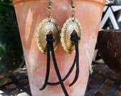 Concho Fringe Country Gypsy Earrings Boho Western Fashion Jewelry Black Suede Leather Southwestern Mini Antique Brass Concho Vaquera Cowgirl