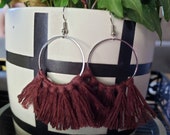 SALE Tassel Earrings Western Gypsy Boho Hippie Earrings Cowgirl Country Fashion Southwestern Brown Tassel Silver Hoop Fringe