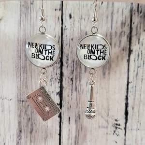 New Kids On The Block Dangle Earrings, NKOTB Earrings, 18 mm Cabochon, Magic Summer 2025 Tour, Microphone, NKOTB Cruise