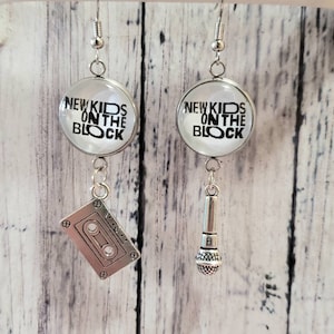 New Kids On The Block Dangle Earrings, NKOTB Earrings, 18 mm Cabochon, Magic Summer 2024 Tour, Microphone, NKOTB Cruise