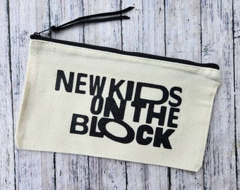 NKOTB Black Glitter Canvas Pouch, Makeup Purse, Travel Accessory Bag, Magic Summer Tour 2025, New Kids on the Block Fashion Bag, Boy Band