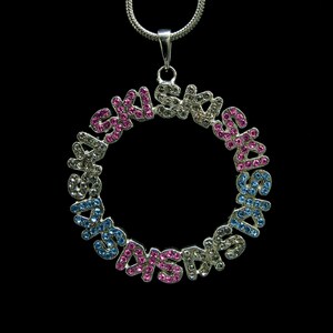 SKI SKI SKI Rhinestone and Sterling Silver Necklace