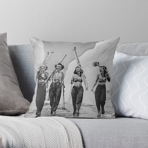 Ski Pillow- 18&quot; x18&quot; Ski Pillow Case Ski & Lodge Decor-Vintage ski pillow Girls Gone Skiing